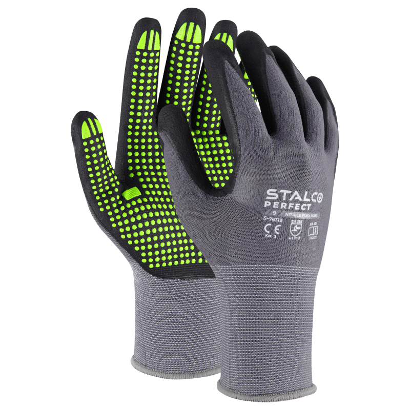 Nylon gloves NITRILE FLEX DOTS size 9 STALCO PERFECT S-76319-MYHOMETOOLS-STALCO